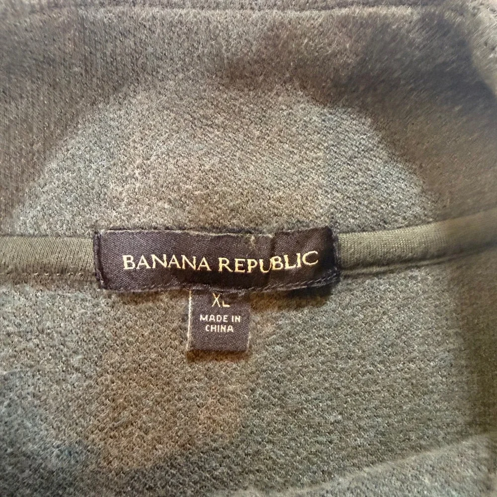 Banana Republic Mens XL Quarter Zip Pullover Green Ribbed Mock Neck Smart Casual